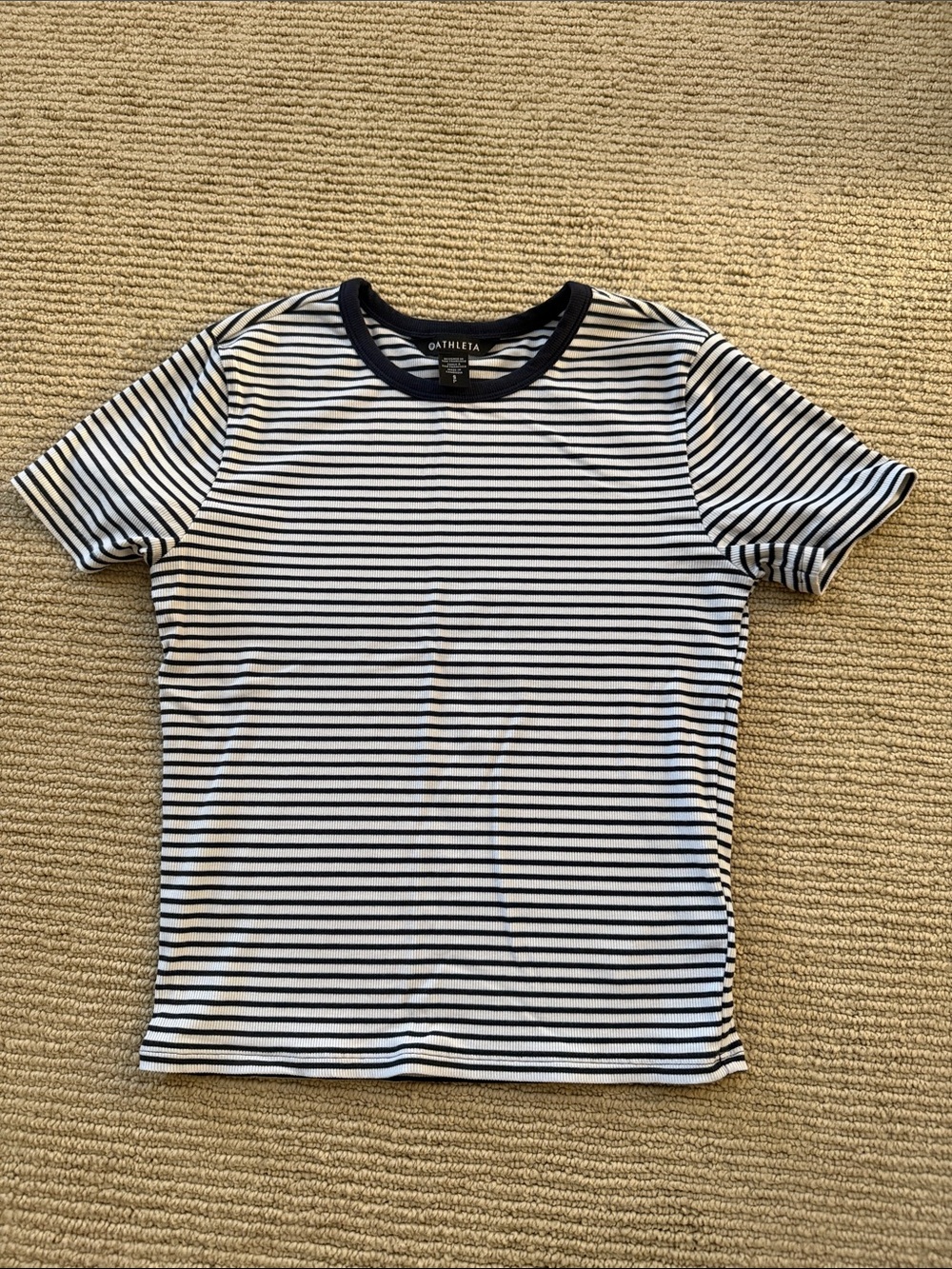 Athleta Navy and White Striped Short-Sleeve Tee